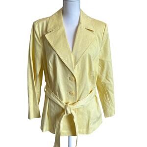 Briggs New York Jacket Women's 16W Yellow White Polka Dots Belted Cotton